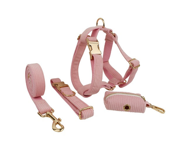 JMT-986250 Soft Fabric Velvet Pet Collar with Leash, Bow, Flower, Vest, and Poop Bag - Scalable Sizes XS to XL