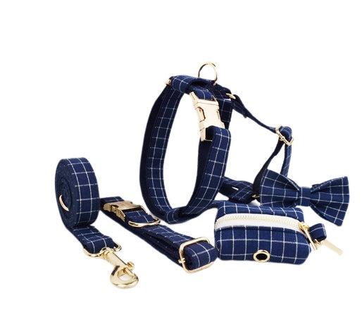 JMT-986250 Soft Fabric Velvet Pet Collar with Leash, Bow, Flower, Vest, and Poop Bag - Scalable Sizes XS to XL