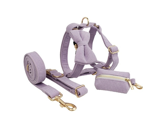 JMT-986250 Soft Fabric Velvet Pet Collar with Leash, Bow, Flower, Vest, and Poop Bag - Scalable Sizes XS to XL