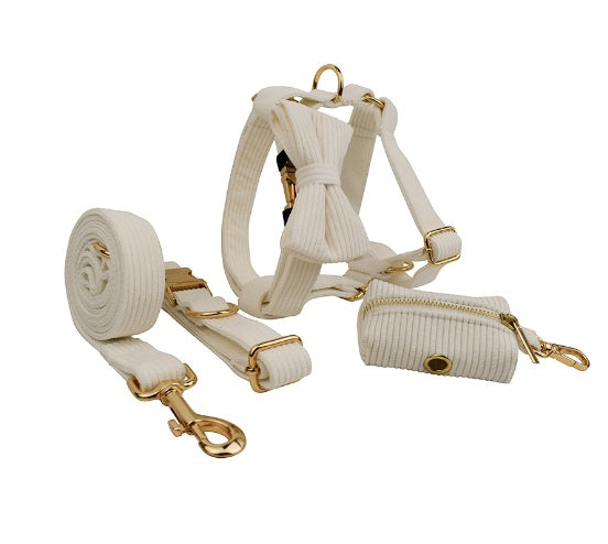 JMT-986250 Soft Fabric Velvet Pet Collar with Leash, Bow, Flower, Vest, and Poop Bag - Scalable Sizes XS to XL