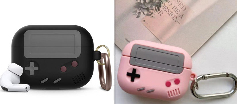JMT-986378 Silicone Cover Case for AirPods Pro with Classic Game Console Design and Keychain Attachment