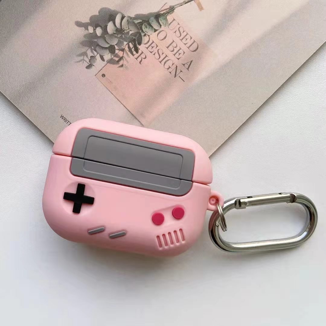 JMT-986378 Silicone Cover Case for AirPods Pro with Classic Game Console Design and Keychain Attachment