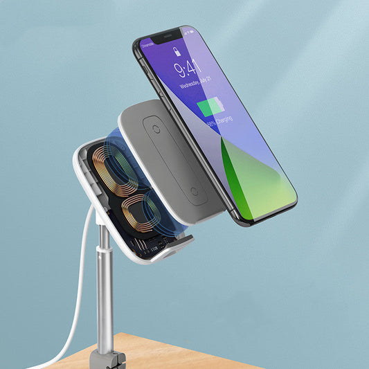 JMT-986442 Adjustable Wireless Charger and Desktop Stand for Phones and Tablets - Silver/Rose Gold