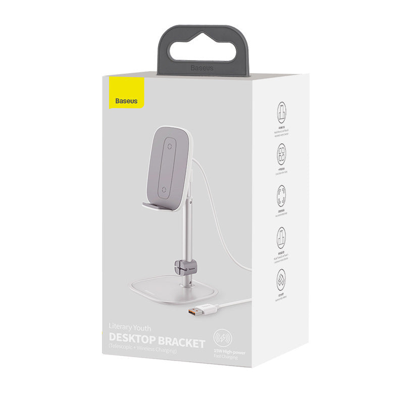 JMT-986442 Adjustable Wireless Charger and Desktop Stand for Phones and Tablets - Silver/Rose Gold