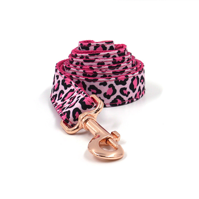 JMT-987082 Leopard Print Rose Gold Dog Collar and Leash Set for Stylish Pets