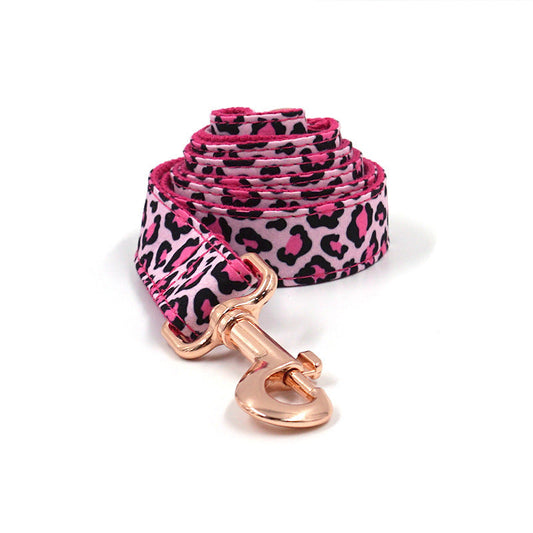 JMT-987082 Leopard Print Rose Gold Dog Collar and Leash Set for Stylish Pets