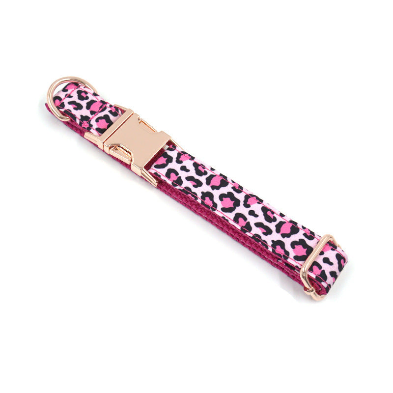 JMT-987082 Leopard Print Rose Gold Dog Collar and Leash Set for Stylish Pets