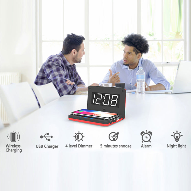 JMT-987914 Folding LED Wireless Charging Clock with USB Cable and Manual
