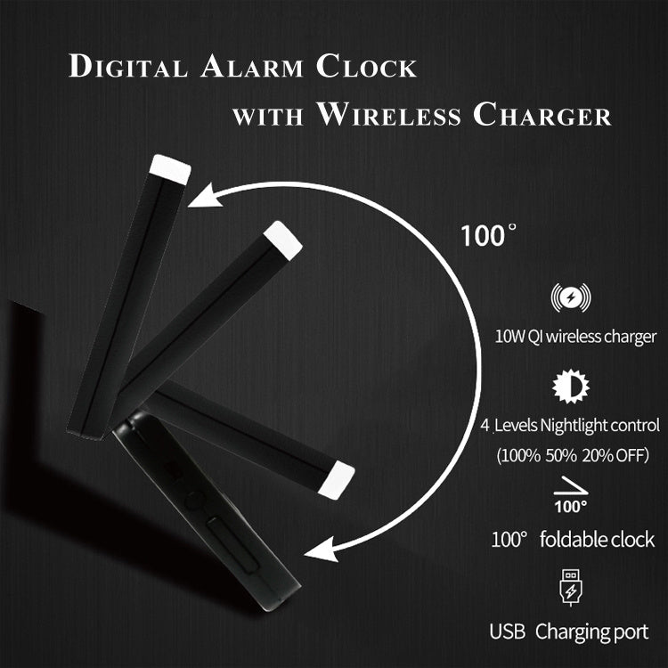 JMT-987914 Folding LED Wireless Charging Clock with USB Cable and Manual