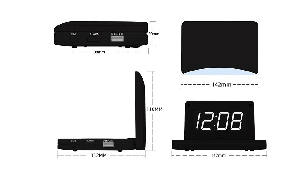JMT-987914 Folding LED Wireless Charging Clock with USB Cable and Manual