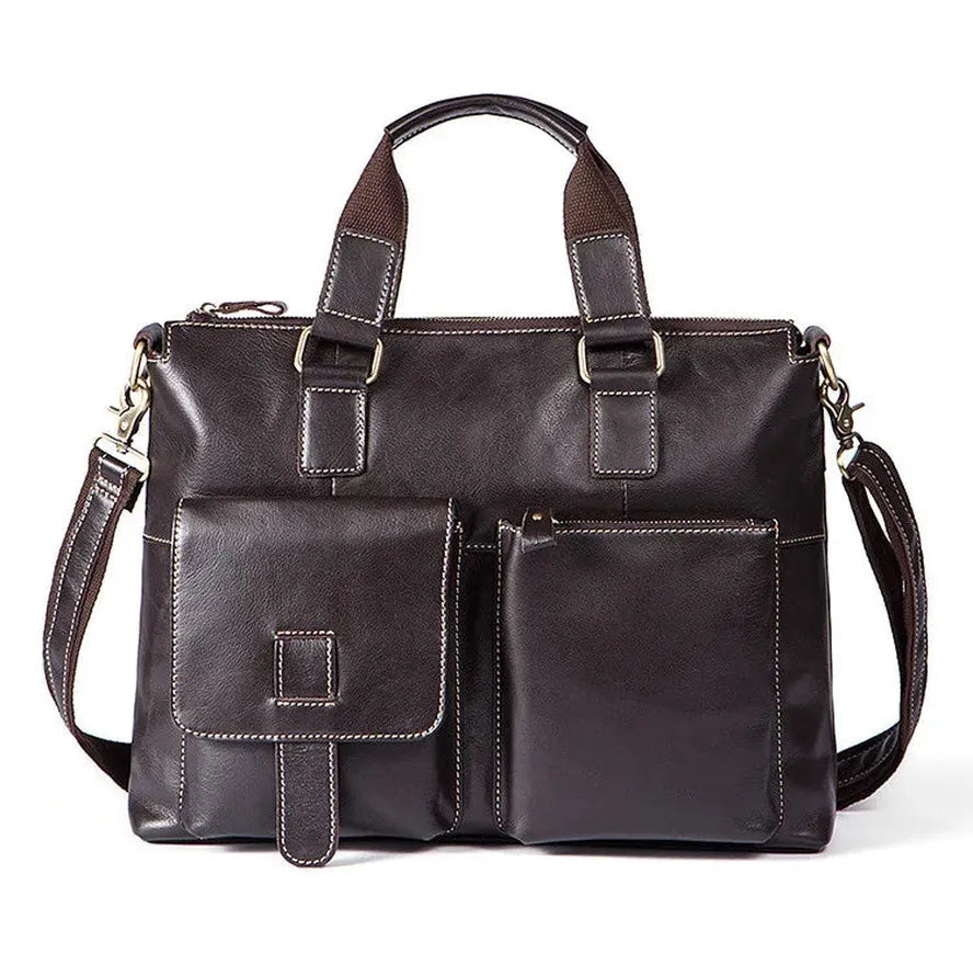 JMT-988490 Retro Leather Business Briefcase in Coffee and Dark Brown for Casual Crossbody Use