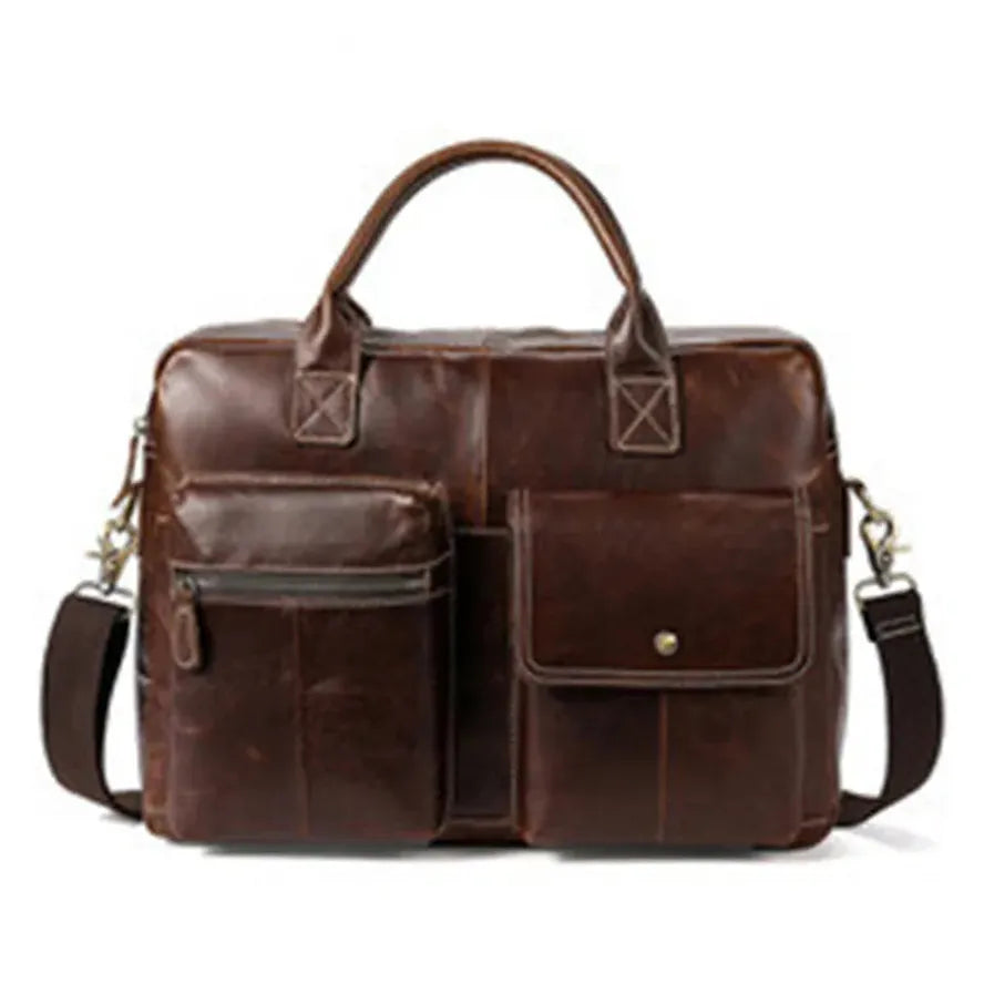 JMT-988490 Retro Leather Business Briefcase in Coffee and Dark Brown for Casual Crossbody Use