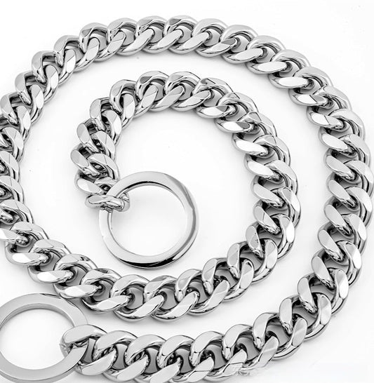 JMT-988554 Hip Hop Style Titanium Steel Metal 15mm Dog Leash - Available in Gold, Black, Silver, Rose Gold