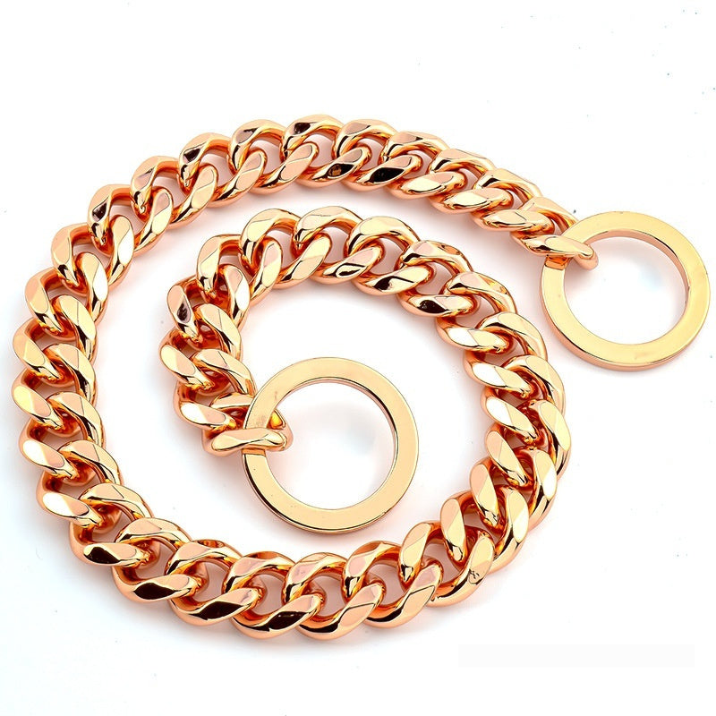 JMT-988554 Hip Hop Style Titanium Steel Metal 15mm Dog Leash - Available in Gold, Black, Silver, Rose Gold