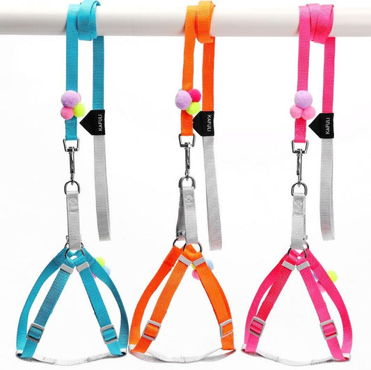 JMT-989066 Colorful Fluffy Ball Traction Rope with Harness for Small and Medium Dogs and Cats (KFL210403)