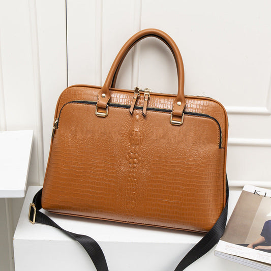 JMT-989066 Korean Synthetic Leather Computer Bag for Business, Portable Document Briefcase in Caramel, Apricot, Black & White, and Black