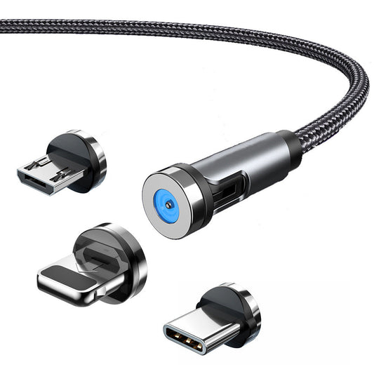 JMT-989066 Magnetic 540° Rotating Charging Cable - 3-in-1 Type-C, Micro USB & 8Pin Compatibility, 1m Length
