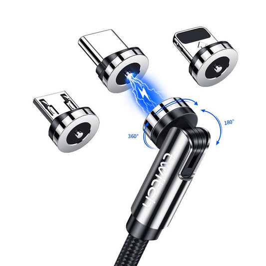 JMT-989066 Magnetic 540° Rotating Charging Cable - 3-in-1 Type-C, Micro USB & 8Pin Compatibility, 1m Length