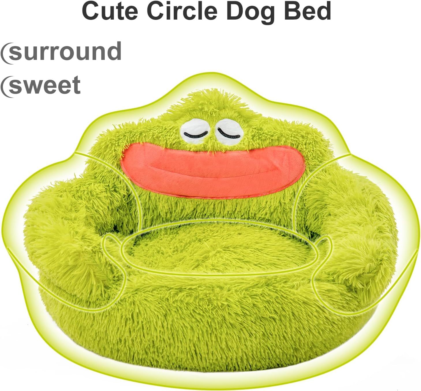 JMT-989194 Cozy Plush Donut Dog and Cat Bed with Non-Slip Bottom for Small Pets - Green Design, Anti-Anxiety Support