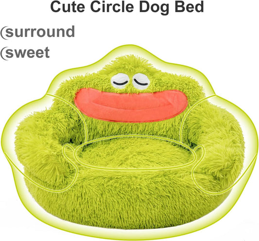 JMT-989194 Cozy Plush Donut Dog and Cat Bed with Non-Slip Bottom for Small Pets - Green Design, Anti-Anxiety Support