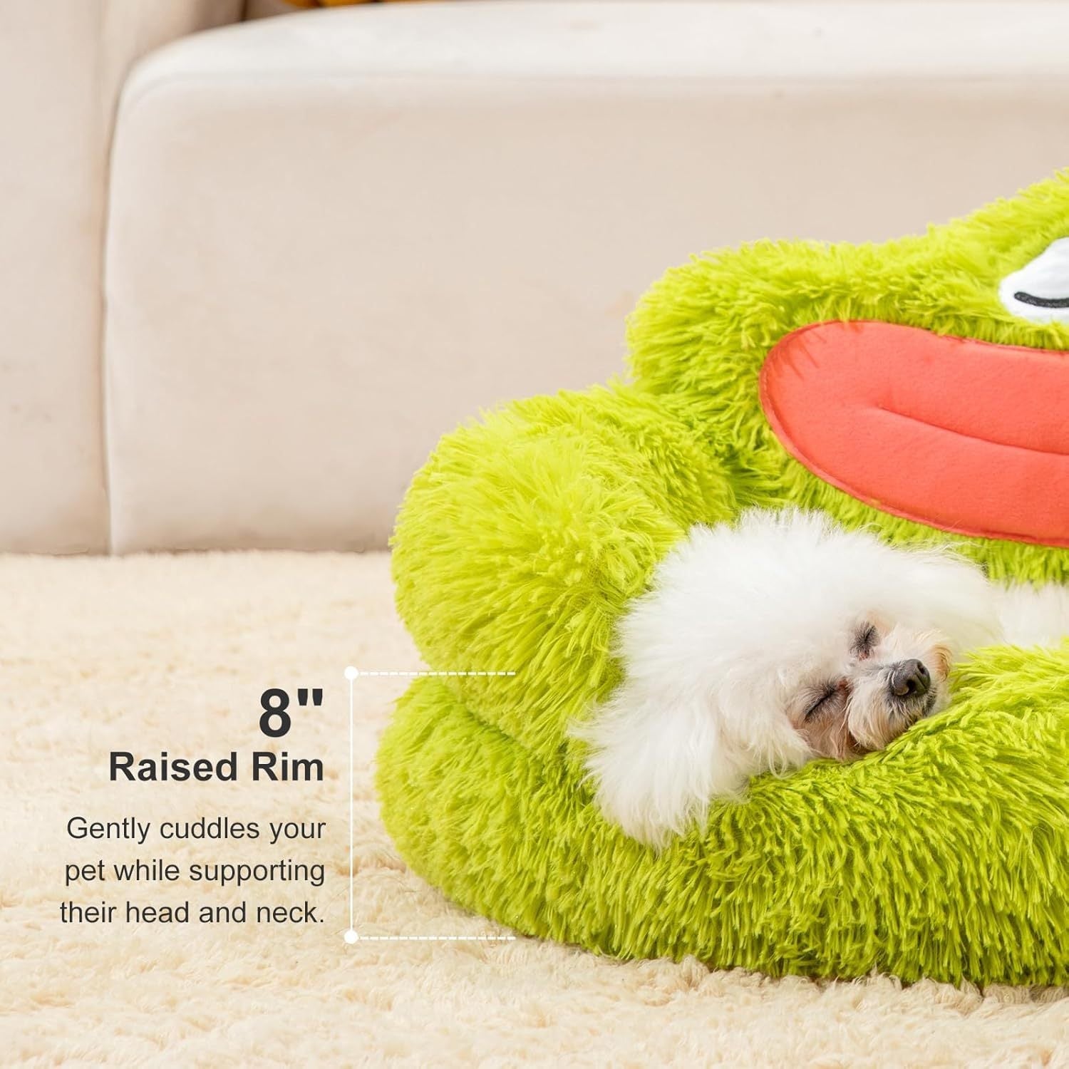 JMT-989194 Cozy Plush Donut Dog and Cat Bed with Non-Slip Bottom for Small Pets - Green Design, Anti-Anxiety Support