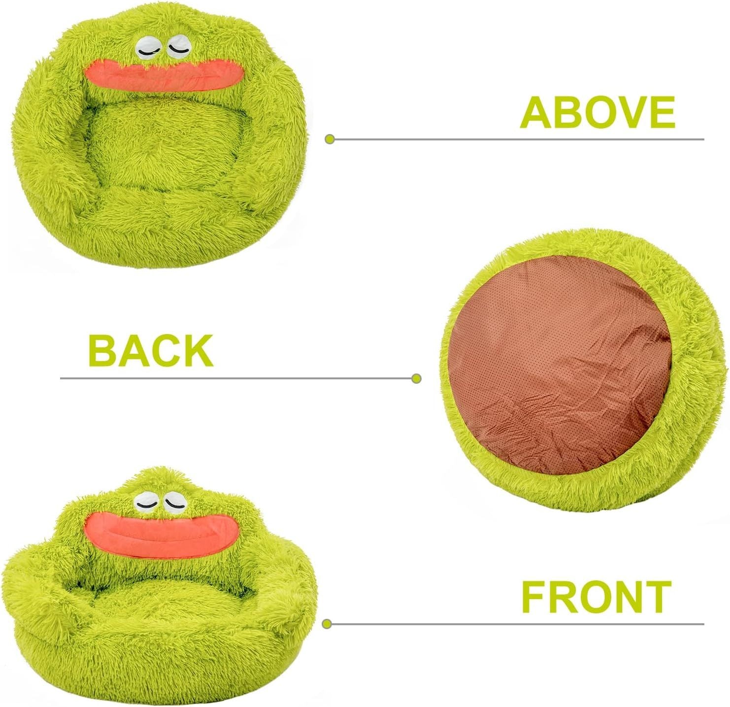 JMT-989194 Cozy Plush Donut Dog and Cat Bed with Non-Slip Bottom for Small Pets - Green Design, Anti-Anxiety Support