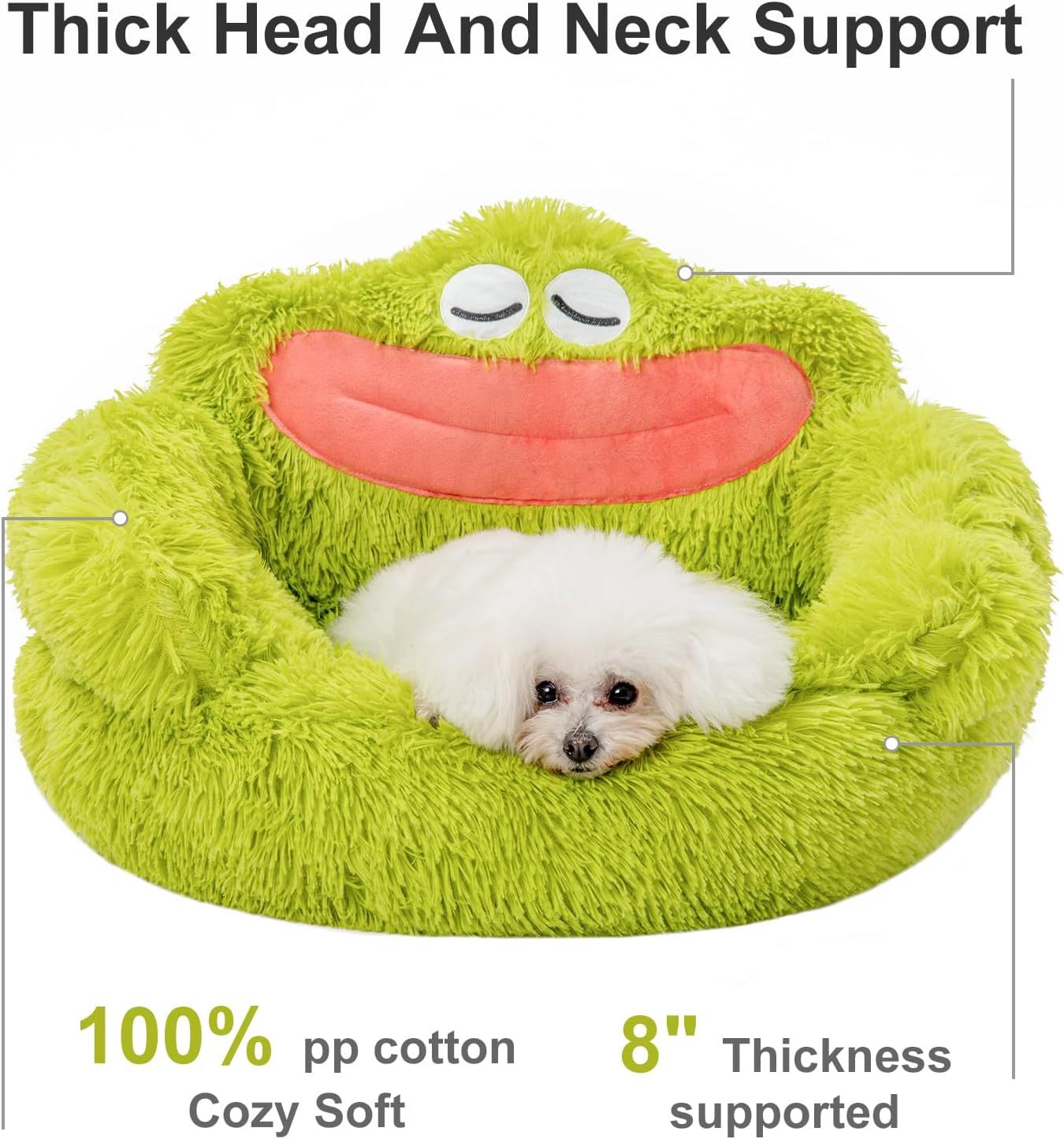JMT-989194 Cozy Plush Donut Dog and Cat Bed with Non-Slip Bottom for Small Pets - Green Design, Anti-Anxiety Support