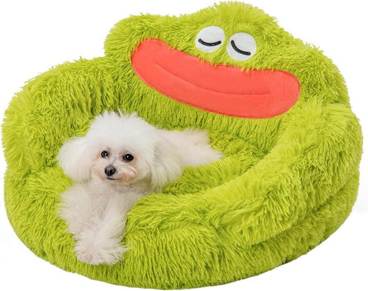 JMT-989194 Cozy Plush Donut Dog and Cat Bed with Non-Slip Bottom for Small Pets - Green Design, Anti-Anxiety Support