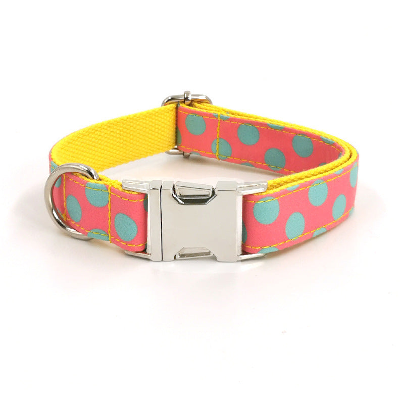 JMT-989386 Polka Dot Yellow Pet Collar with Traction Rope for Dogs