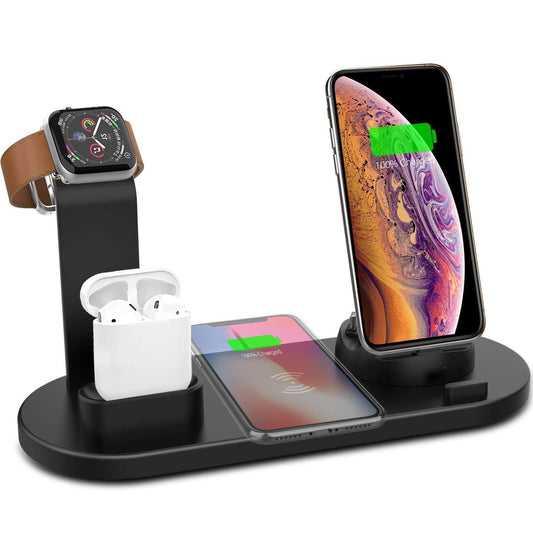 JMT-989578 4-in-1 Wireless Charging Stand for Compatible iPhone Models - USB Interface, Black Color