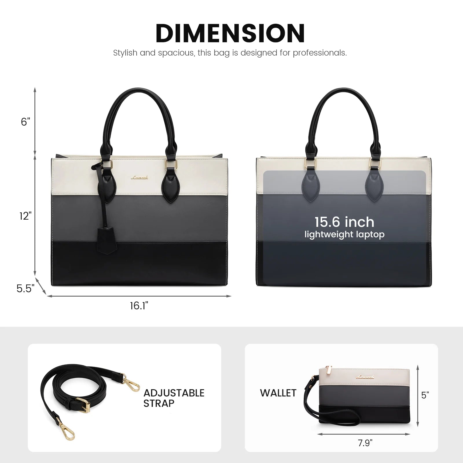 JMT-989706 Customizable 15.6-17 Inch Laptop Shoulder Tote Bag for Women - Professional Office Briefcase Handbag