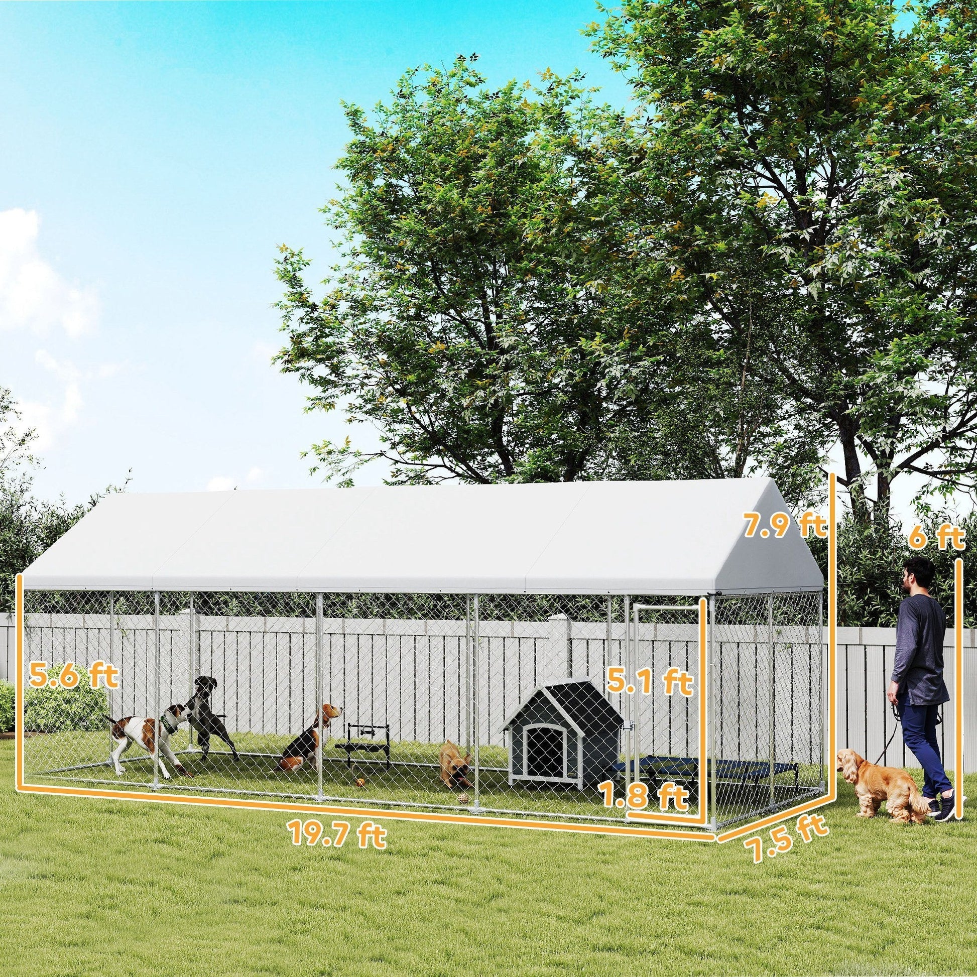 JMT-989898 Heavy Duty Outdoor Dog Kennel with Waterproof Roof, Secure Latch, and Chain Link Dog Run for Large Dogs