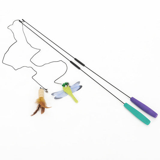 JMT-990026 Long Cat Toy Feather Wand with Plush Attachment - 41CM Pole, 70CM Rope