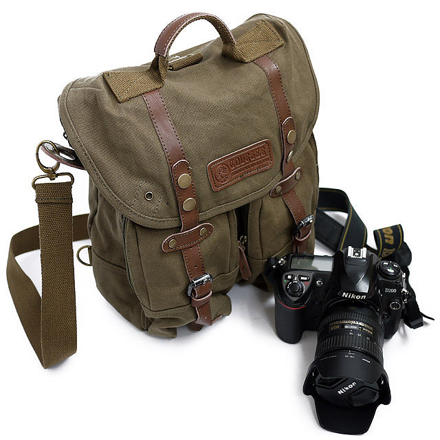 JMT-990218 Casual Brown Canvas SLR Camera Shoulder Bag