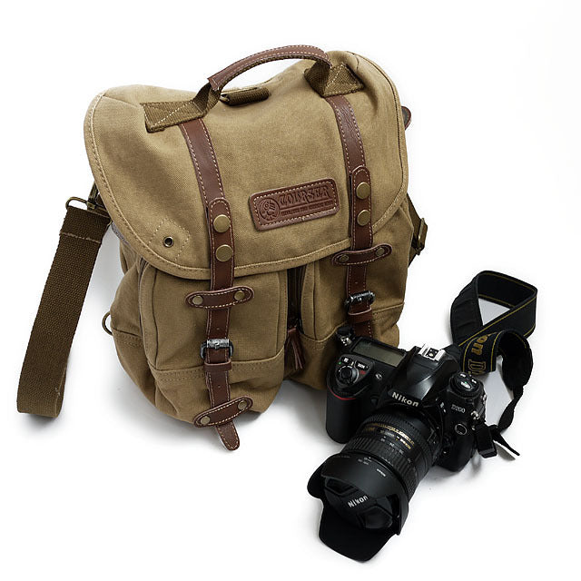 JMT-990218 Casual Brown Canvas SLR Camera Shoulder Bag