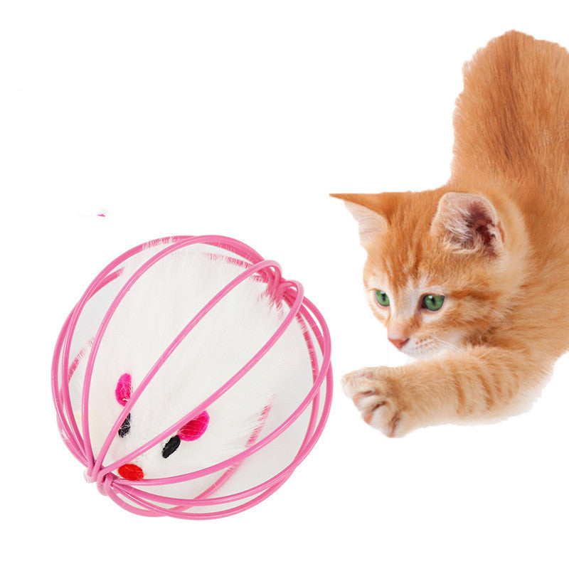 JMT-991050 Plush Cage Mouse Cat Toy - Random Color, 6cm Diameter, Soft Pet Plaything
