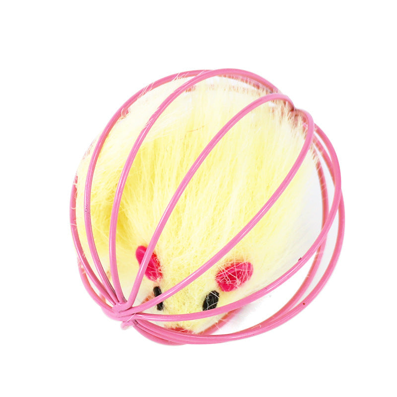 JMT-991050 Plush Cage Mouse Cat Toy - Random Color, 6cm Diameter, Soft Pet Plaything