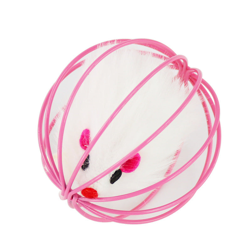 JMT-991050 Plush Cage Mouse Cat Toy - Random Color, 6cm Diameter, Soft Pet Plaything