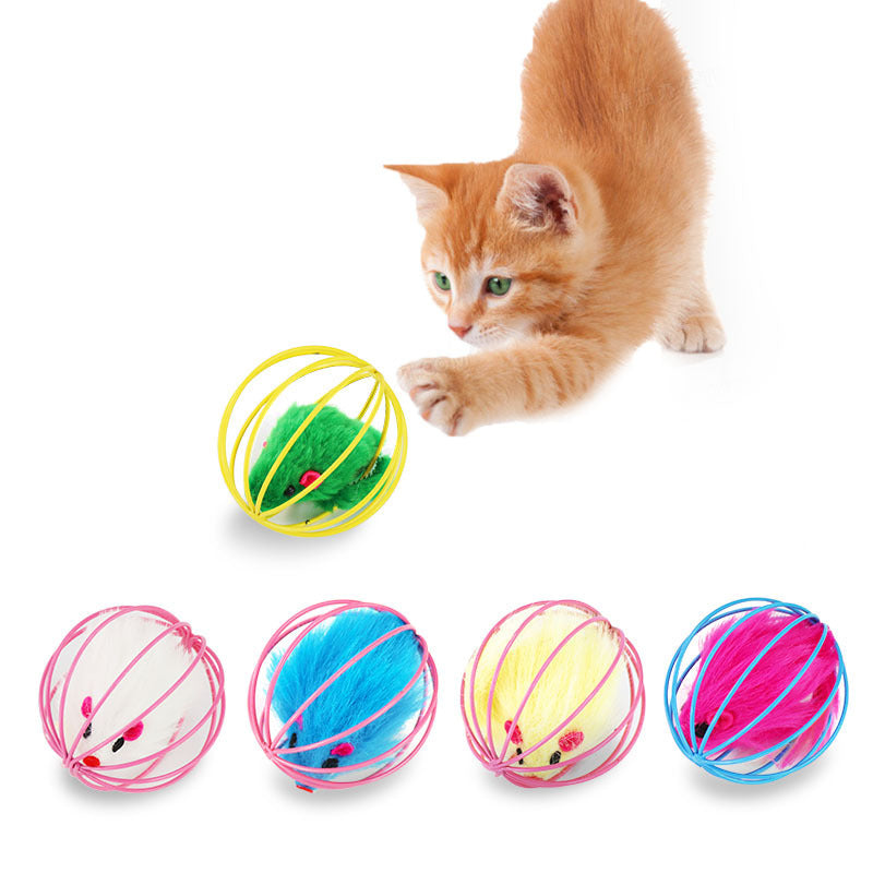 JMT-991050 Plush Cage Mouse Cat Toy - Random Color, 6cm Diameter, Soft Pet Plaything