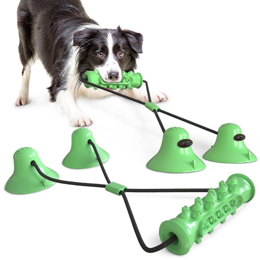 JMT-991178 Double Suction Cup Dog Toy for Molar Chewing - Lake Blue & Green Plastic