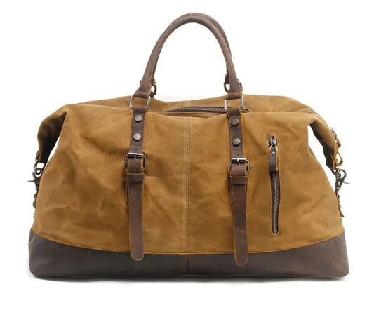 JMT-991434 Classic Batik Canvas and Leather Travel Tote Bag for Men – Large Capacity Weekend Luggage Bag