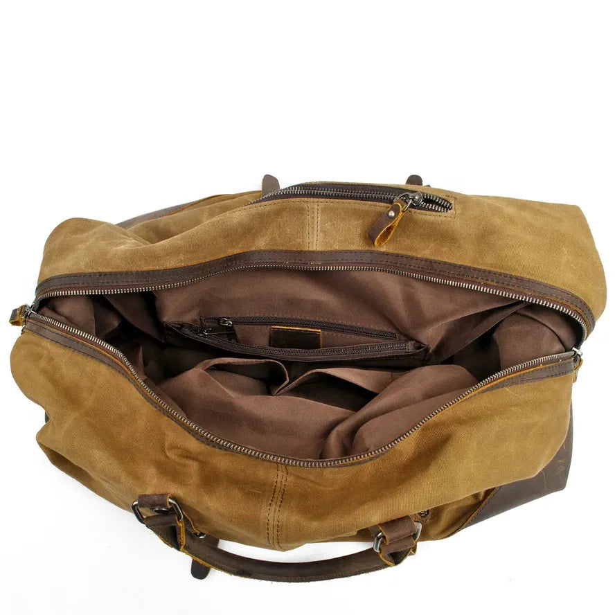 JMT-991434 Classic Batik Canvas and Leather Travel Tote Bag for Men – Large Capacity Weekend Luggage Bag