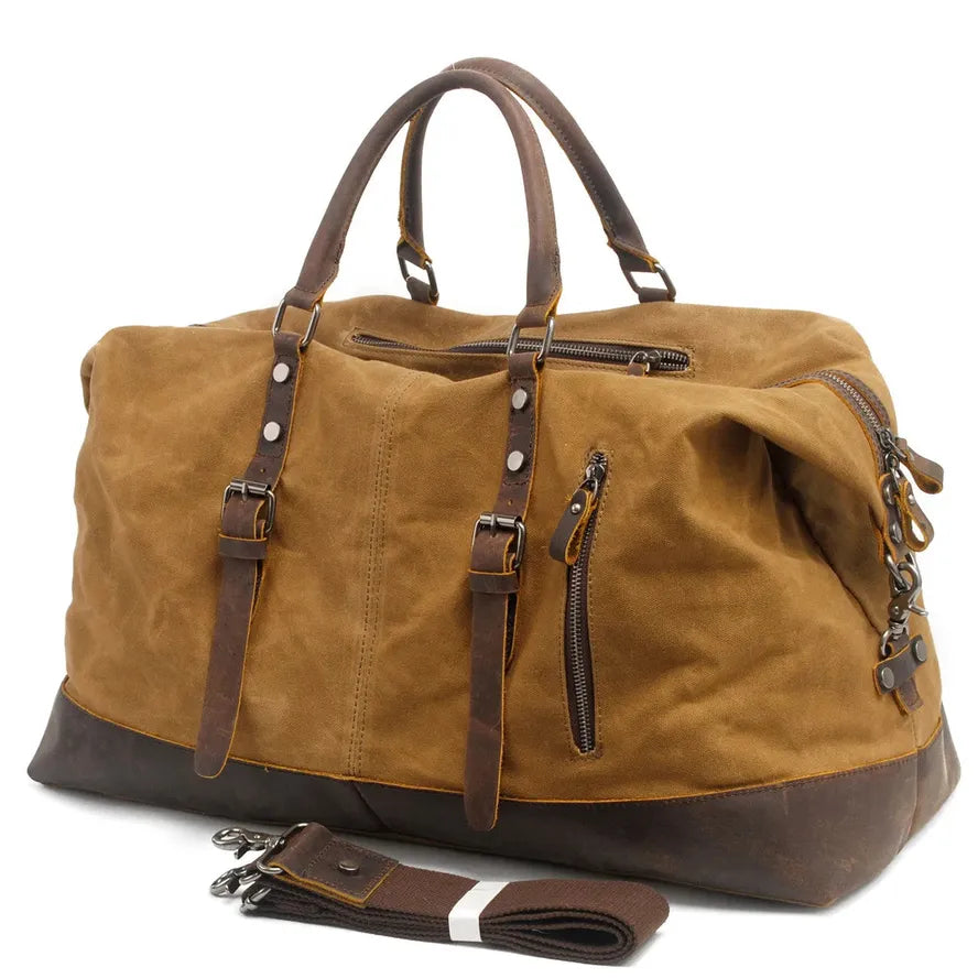JMT-991434 Classic Batik Canvas and Leather Travel Tote Bag for Men – Large Capacity Weekend Luggage Bag