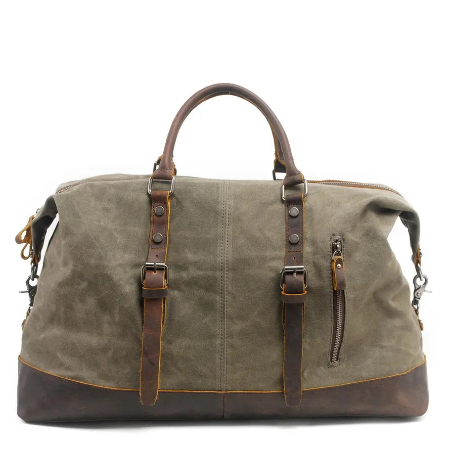 JMT-991434 Classic Batik Canvas and Leather Travel Tote Bag for Men – Large Capacity Weekend Luggage Bag
