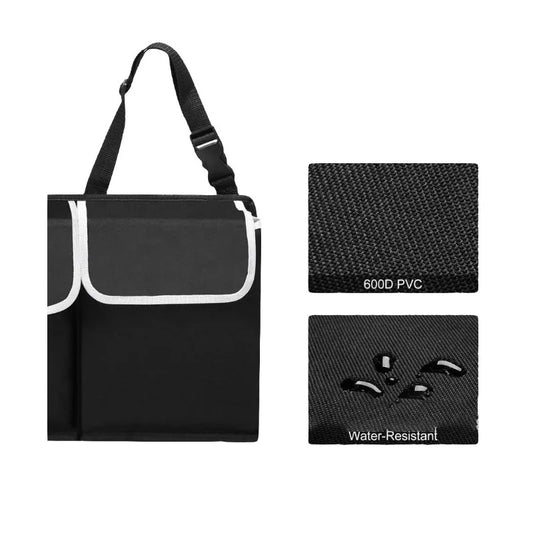 JMT-991818 Foldable Polyester Car Back Seat Storage Organizer - Black Trunk Storage Bag for Efficient Vehicle Storage