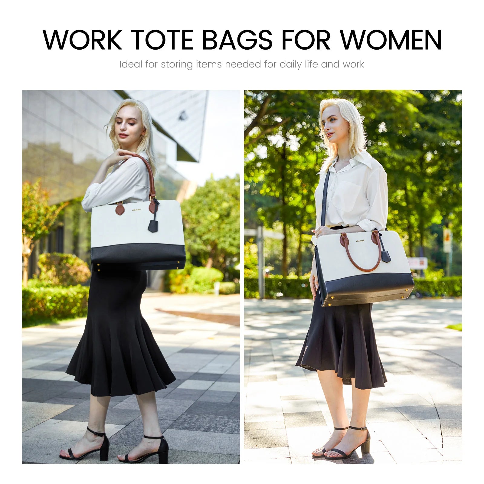 JMT-992010 Large Waterproof Leather Laptop Tote Bag for Women - Fits 15.6-17 Inch Laptops, Ideal for Business and Office Use