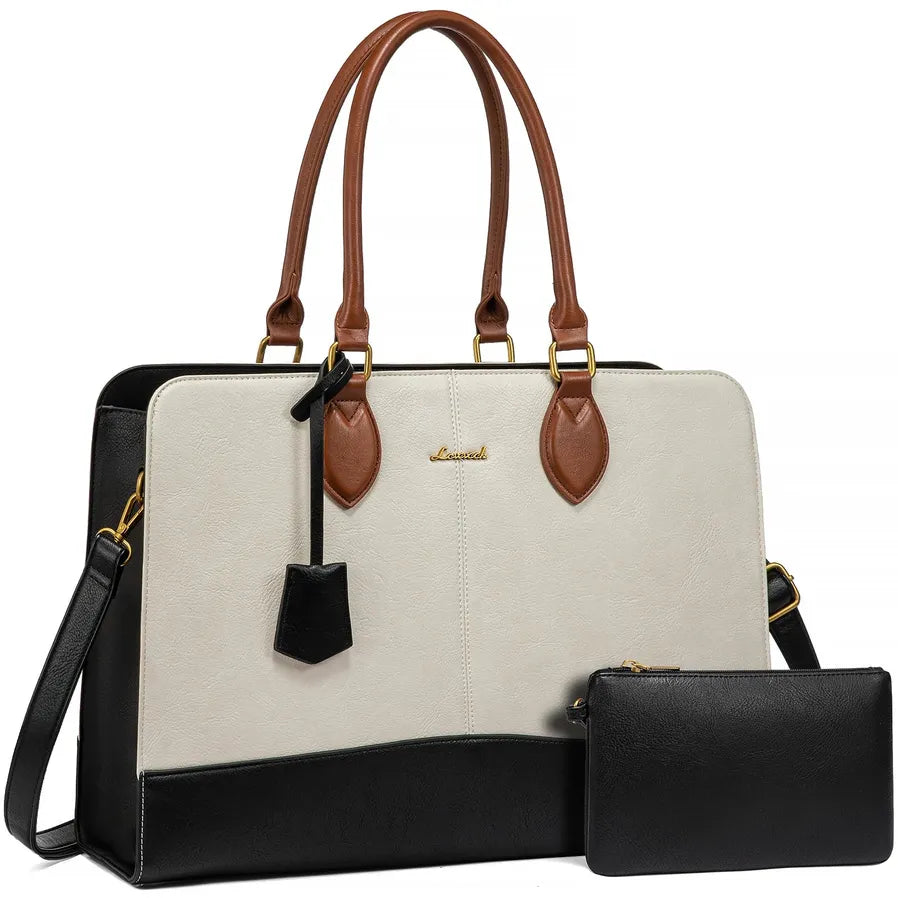 JMT-992010 Large Waterproof Leather Laptop Tote Bag for Women - Fits 15.6-17 Inch Laptops, Ideal for Business and Office Use
