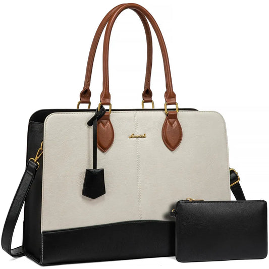 JMT-992010 Large Waterproof Leather Laptop Tote Bag for Women - Fits 15.6-17 Inch Laptops, Ideal for Business and Office Use