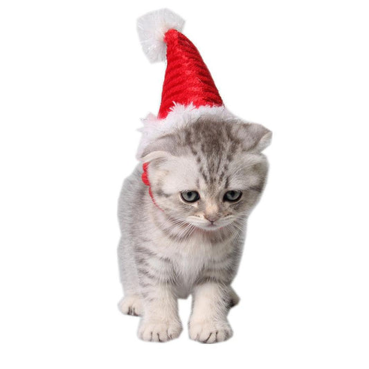 JMT-992650 Flannel Christmas Pet Hat for Small Animals - Adjustable Red Santa Hat, Suitable for Kittens, Puppies, Rabbits, and More