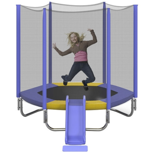 JMT-993226 7FT Outdoor Trampoline for Kids with Safety Enclosure, Slide, and Ladder - Easy Assembly